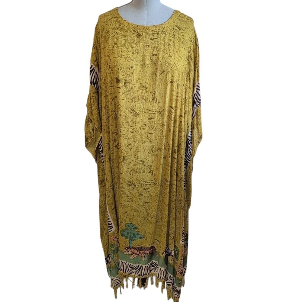 Vtg Sahara MG Safari Tiger & Zebra Print Kaftan One Size Plus Boho Loungewear